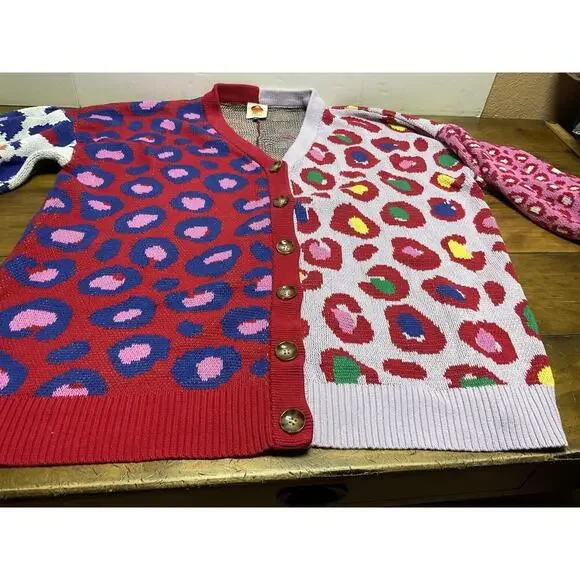 Farm Rio Leopard Pop Cardigan Size XL Colorful Cotton Oversized Bohemian - Picture 3 of 12